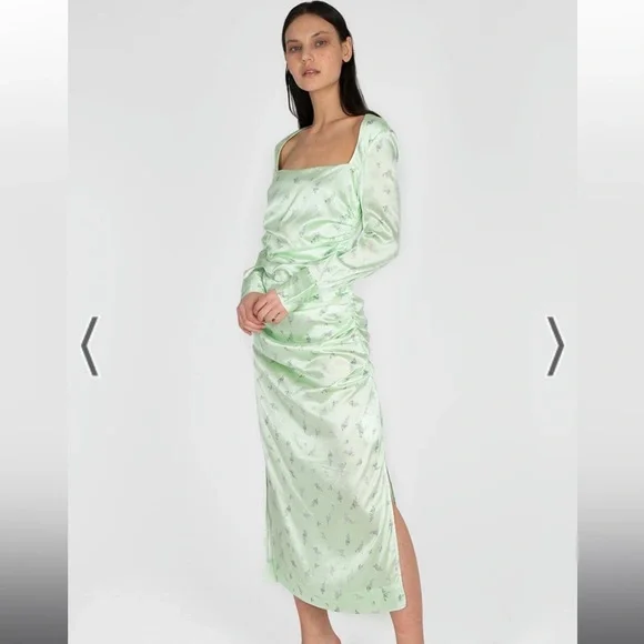 Ganni Dresses Ganni Silk Stretch Satin Dress Patina Green Size